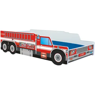 Autobett 80x160 cm Spielbett Kinderbett mit Rausfallschutz und Lattenrost 160x80 cm Feuerwehr Auto Bett Kinder Wagen - Rot