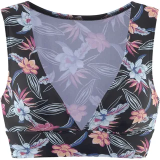 Bustier-Bikini-Top KANGAROOS "Agave", Damen, Gr. 38, Cup A/B, schwarz (schwarz, bedruckt), Recycling-Polyamid, bedruckt, floral, Bikini-Oberteile Bustier-Bikini-Top, mit V-Ausschnitt