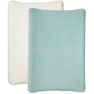 Babycalin 2 Wickelauflagen-Bezüge 50 x 70 cm weiß/blau grün – Universal-Wickelauflagenbezug aus 100% Baumwolle – elastische Kanten – Wickelauflagenbezüge einfach zu installieren