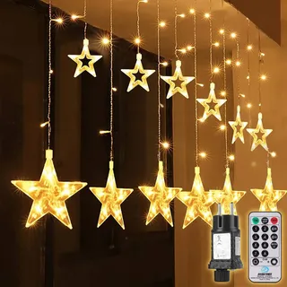 salcar 108er LED Lichtervorhang Sterne, 2x1M 12er Sternen Lichterkette Innen Außen Fenster, Weihnachtslichter Sternenvorhang mit 8 Modi, Fernbedienung und Memory-Funktion, Warmweiß