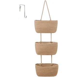 Btstil 3-Tier Baumwolle Seil Gewebt Wall-Mounted Veranstalter, Hängeorganizer Tür Wand Organizer, Organizer Hängend Badbadkorb zur Aufbewahrung für Wohnzimmer, Bad, Schlafzimmer (Jute) (Jute)
