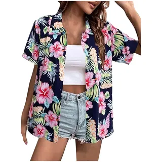 Hawaii Hemd Damen Hawaiihemd Frauen Hawaii Outfit Strandbluse Strandhemd Kurzarm Bluse Shirt