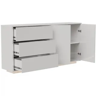 Sideboard Weiß Hochglanz 160 cm LED Kommode 2 Türen 3 Schubladen Modern , Holz , 160x76x35 cm , Kleinmöbel, Kommoden, Sideboards