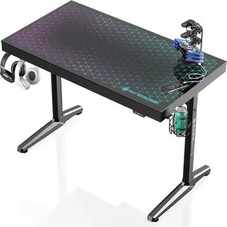 Glas-Gaming-Schreibtisch 110cm RGB-Beleuchtung Musiksync - Weiß