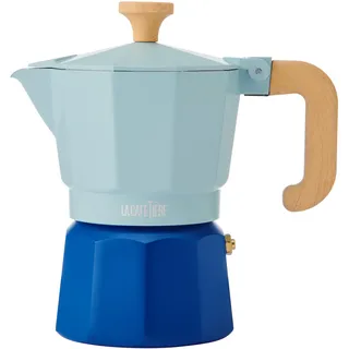 La Cafetière Espressokanne für 3 Tassen, himmelblau, zweifarbig, aus Aluminium, für Gas-, Elektro-, Keramikkochfelder, traditionell italienisch, leicht zu reinigen, nur von Hand spülen, 150 ml