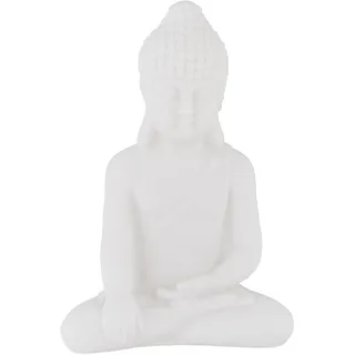 Relaxdays Buddha Figur 17 cm hoch, Garten-Dekofigur, wetterfest & frostsicher, Dekoskulptur Wohnzimmer, weiß