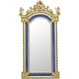 Casa Padrino Barock Standspiegel mit dekorativen Engelsfiguren Royalblau / Gold - Handgefertigter Massivholz Spiegel im Barockstil - Barock Möbel - Edel & Prunkvoll - Royalblau, Gold