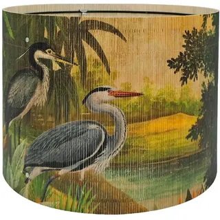 Rustikaler und Retro-Lampenschirm aus Bambus, tropisches buntes Tier-Design | Art Deco, für Tischlampen und Stehlampen, grooviges, einzigartiges Reiher-Muster, Größe 30 x 23 cm