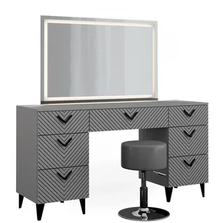 Vicco Schminktisch Anett Grau 150 cm mit LED Spiegel und Hocker, Model 40718 - Grau