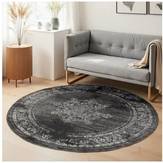 HANSE HOME Teppich Lydia, rund, Höhe: 9 mm, Wohnzimmer, Schlafzimmer, Flur, Kurzflor, orientalisch, Vintage, weich grau Ø 120 cm x 9 mm