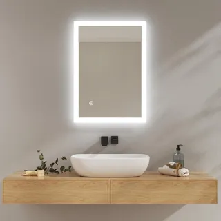 EMKE LED-Badezimmerspiegel, 50 x 70 cm, Wandspiegel mit kaltweißem LED-Licht, Touch-Schalter, IP44, energiesparend