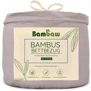 Bambaw – Bettbezug 155x220 cm - 100% Bambus - Deckenbezug Allergiker - weicher und atmungsaktiver Bettdeckenbezug - Bettbezug Sommer - grau