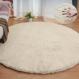 ORINOVA Teppich Rund Beige 240 cm Schlafzimmer Wohnzimmer Flauschig Runder Kunstfell Teppich Weich Waschbar Gegend Groß