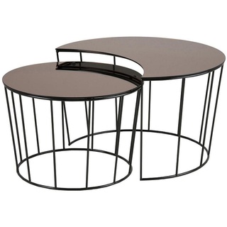 Ambia Home Satztisch , Schwarz, Bronzefarben , Metall, Glas , 2-teilig , Wohnzimmer, Wohnzimmertische, Beistelltische