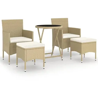 5-tlg. Garten-Bistro-Set Poly Rattan und Hartglas Beige - Beige