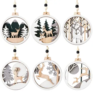 Joiedomi 6 Stück Weihnachtsdekoration zum Aufhängen aus Holz, Rentier-Ornamente für den Innen- und Außenbereich, Party-Dekoration, Baumschmuck, Veranstaltungen und Weihnachten