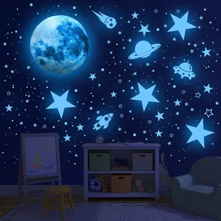 1075 PCS Leuchtsterne Selbstklebend Wandsticker, Sterne und Mond Sternenhimmel Aufkleber Wanddeko, Leuchtsticker Wandtattoo für Kinderzimmer Schlafzimmer
