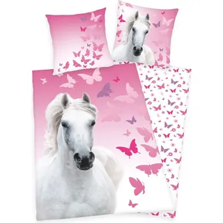 Herding Bettwäsche mit Pferd weiß Butterfly 135 x 200 cm 80 x 80 cm - Weiß