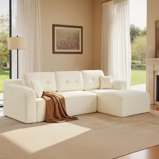 VASAGLE Ecksofa modulares 244 cm breit mit großer Chaiselongue rechts cremeweiß