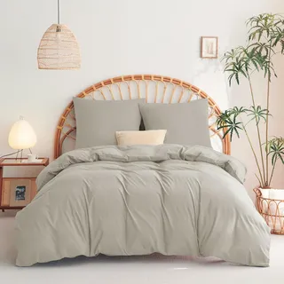 WAVVE Bettwäsche 155x220 3teilig Beige - 1 Bettbezug 155 x 220 cm mit 2 Kissenbezüge 80x80 cm, ÖKO-TEX Bettwäsche-Sets aus Mikrofaser mit Reißverschluss Weich