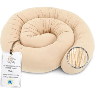 Totsy Baby Seitenschläferkissen Musselin Bettschlange Body Pillow 300 cm Baumwolle - Kopfkissen lang Bettrolle Schlafkissen Nackenrolle Oeko-Tex Hellbeige