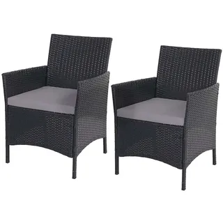 Mendler 2er-Set Poly-Rattan Gartensessel Halden, Korbsessel ~ anthrazit, Kissen anthrazit