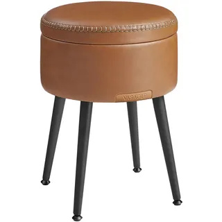 VASAGLE EKHO Kollektion - Sitzhocker, Sitzbank mit Stauraum, Sitztruhe, Kunstleder, Nähte, Mid-Century-Modern-Stil, modern, rund, Stahlbeine, bis 150 kg belastbar, karamellbraun LOM005K01