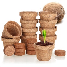 com-four® 20-teiliges Kokosanzucht-Set - biologisch abbaubare Kokosscheiben im Topf - Anzuchthilfe aus 10 Quelltabs und 10 Töpfen - Pflanzschalen aus Kokosfaser - Anzuchtunterstützung für Samen