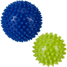 Relaxdays Massageball 2er Set, harter Igelball, Mediball mit Noppen, Selbstmassage Ganzkörper, Ø 9 & 7,5 cm, blau/grün