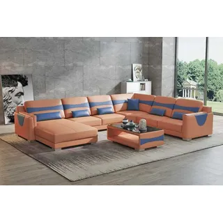 Wohnlandschaft Sofa U Form Groß Ecksofa Ledersofa Braun Kunstleder Neu - Braun