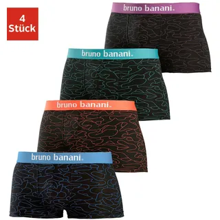 Bruno Banani Hipster, (Packung, 4 St.), knapp sitzende Boxershorts in uni oder gemustert aus Baumwollmischung, schwarz