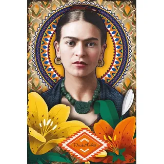 LuckyLinde Wanddekoobjekt "Frida Kahlo - Blumen" Exklusive JANOSCH Kindermotive, Stahlschild, bunt
