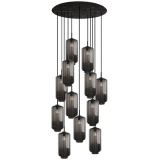 s.luce Galerieleuchte Velo 12-flammig Rauch Ø 18cm , Anthrazit, Schwarz , Glas , Zylindrisch , E27 , 18x33x18 cm , Lampen & Leuchten, Innenbeleuchtung, Hängeleuchten, Pendelleuchten