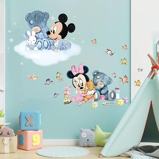 Kibi 2PCS Wandtattoo Mickey Mouse Wandtattoo Mickey und Minnie Wandaufkleber Mickey Mouse wandsticker Mickey Maus Wandsticker Kinderzimmer Micky Mouse Aufkleber Wanddeko Wandsticker Minnie Maus