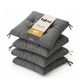 Bjird Wasserdichtes Stuhlkissen 45x45 cm – Gartenkissen für Stühle & Sessel – Dickes Sitzkissen 6 cm – Outdoor Sitzauflage für Gartenmöbel – Wetterfest & Pflegeleicht - 4er Set - Graphit