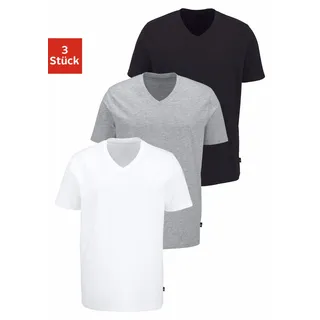 T-Shirt BRUNO BANANI, Herren, Gr. XXL, schwarz-weiß (schwarz, weiß, grau, meliert), Jersey, Obermaterial: 95% Baumwolle, 5% Elasthan, unifarben, Basic, bequem hüftbedeckend, V-Ausschnitt, abgesteppte Kante, Shirts T-Shirt, mit V-Ausschnitt, perfekte Passform, aus elastischer Baumwolle, Topseller
