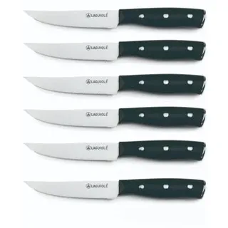 LAGUIOLE, Set mit 6 schwarzen „Gleam“-Steakmessern – Klinge aus 3CR13-Stahl, ergonomischer ABS-Griff, außergewöhnliche Schärfe, Härte 53 HRC, 22,3 cm, Hochglanz-Finish, Schwarz