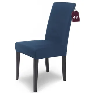 Scheffler Home Premium Stuhlhusse Mia Blau 4er Set Stretch Husse für Schwingstühle Waschbarer Microfaser Bezug mit blickdichter Struktur als stilvoller Stuhlüberzug – Öko-Tex Zertifiziert
