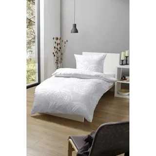 Hahn Baumwoll Premium Baumwoll Seersucker Kreise Türkis Weiß Grau, 155 x 220 cm + 80 x 80 cm Grau - Grau