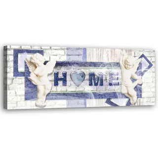 Feeby Wandbild blauer schriftzug home , Blau , Textil , Sprichwort/Zitat , Rechteckig , 90x30 cm , Bilder & Rahmen, Bilder, Leinwandbilder