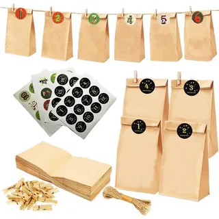 LGIFUTMAX® Adventskalender 2026 Weihnachten 24 Papiertüten zum Befüllen - Bunt