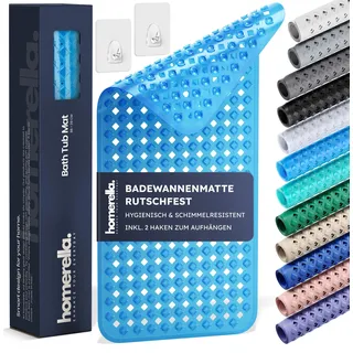 homerella® Badewannenmatte rutschfest 88x39cm, INKL. HAKEN, Rutschfeste Badematte BPA frei, Duschmatte rutschfest, Antirutschmatte Badewanne, Rutschmatte Badewanne, schimmelresistent&maschinenwaschbar