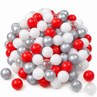 Littletom Bällebad-Bälle 200 Stück, Rot/Grau/Weiß/Transparent, 5.5 cm , Kunststoff , Rund , 5.5x5.5x5.5 cm , unisex , Spielzeug, Sonstiges Spielzeug