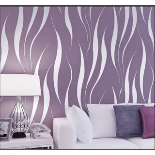Hanmero Hochwertig Mustertapete Simpel Modern Vliestapete Relief 0,53m*10m 7 Farben für Schlafzimmer, Wohnzimmer Wallpaper (lila)