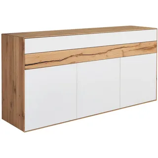 Valnatura Sideboard , Weiß, Eichefarben , Holz, Glas , Asteiche , massiv , 2 Fächer , 2 Schubladen , 182x90x48 cm , Pefc, Goldenes M, Made in Germany, Dgm , Typenauswahl, Beimöbel erhältlich , Wohnzimmer, Wohnwände, Wohnwand-Serien