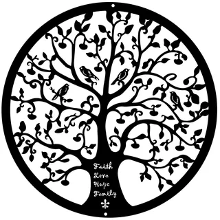 ESTART 28CM Metall Baum des Lebens Wanddekoration, Stammbaum mit Vögeln auf Ast, Wandbehang, Kunstdekoration für Balkon, Terrasse, Veranda, Schlafzimmer, Garten, Büro und Bauernhaus (Schwarz)