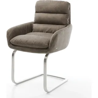 DELIFE Freischwinger Abelia-Flex mit Armlehnen Mikrofaser Taupe Vintage Freischwinger flach Edelstahl - Taupe, Beige