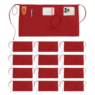 Utopia Wear 12 Stück Servierschürze mit 3 Taschen, Taillenschürze für Kellner, 30,5 cm, Rot/Ausflug, einfarbig (Getaway Solids), 24x12 Inch (Pack of 12)