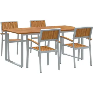 5-teiliges Garten-Dining-Set aus Akazienholz und Stahl, Grau, wetterbeständig, Tisch 180x90x75 cm, Stühle 57x56x87 cm - Grau