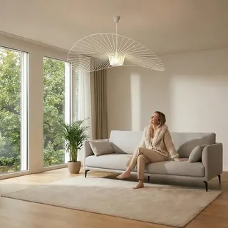 Vertigo Hängelampe120cm Weiss, Nordic Hängeleuchte Hut Form Design e27 für Wohnzimmer, Schlafzimmer, Küche & Loft, Glasfiberstahl + Polyurethan Pendelleuchte Höhenverstellbar, Max 40W